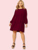 Plus Size Loose Midi Tunic Dress Lantern Sleeve O Neck Casual Oversized Dresses Woman 2023 Autumn 4XL Large Cotton Red Clothing