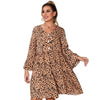 Plus Size Print 4XL Midi Dress Women's Long Sleeve A Line Elegant Casual Loose Dresses 2023 Fall Large Clothing