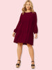 Plus Size Tunic Dress Lantern Loose Sleeve O Neck Casual Oversized Midi Dresses Woman 2023 Autumn 4XL Large Cotton Red Clothing