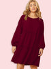 Plus Size Tunic Dress Lantern Loose Sleeve O Neck Casual Oversized Midi Dresses Woman 2023 Autumn 4XL Large Cotton Red Clothing