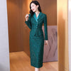 Professional Suit Women's Spring Autumn Temperament Green Suit Coat+Midi Skirt Two-piece Korean Elegant Blazers Set