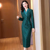 Professional Suit Women's Spring Autumn Temperament Green Suit Coat+Midi Skirt Two-piece Korean Elegant Blazers Set