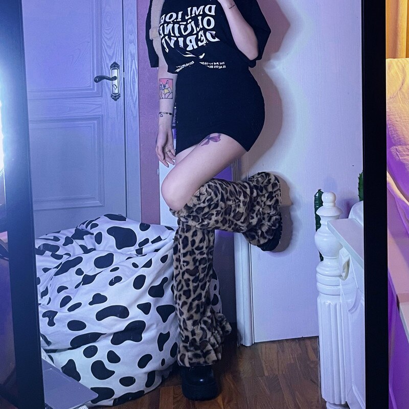 Punk Leopard Vintage Leg Warmer Women Harajuku Korean Gothic Sock Emo