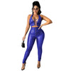 RT Casual Women PU Leather Tracksuit Two Pieces Set Tank Crop Top Long Legs Slit Pants 2 Pieces Set Faux Leather Sports Suit