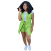 S-3xl Two Piece Set Women Summer Striped Suit Vest Jacket and Shorts Sets Elastic Waist Pants