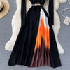 SINGREINY Women Elegant French Dress Design Splice Gradient Pleated A-line Knitted Dresses Autumn Streetwear Midi Dress