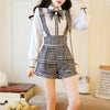 SWEETXUE Lady Bowknot Chiffon White Shirt College Wind Houndstooth Two-Piece Suit Women Set