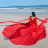 Sanya seaside travel photo Chaoxian long sleeve holiday skirt red chiffon open back trailing elegant beach skirt