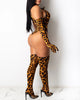 Sexy Leopard One Piece Bodysuits Top + Gloves-No Positioning Printing Women Sets Skinny Party Club Spring Summer 2022