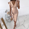 Sexy Slim Office Lady Dress Ruffle Short Sleeve Bodycon Knee-length Dresses For Women 2022 Casual Summer Woman Dress