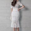 Sexy White Lace See Through Mermaid Skirts Women 2121 Summer Korean Style 2 Pieces Suits Elegant Special Occasion Set Femme