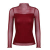 Sexy Women Blouses See Through Glitter Mesh Turtleneck Long Sleeve Sheer Blouse Casual Slim Shirt Ladies Tops Tee Clubwear