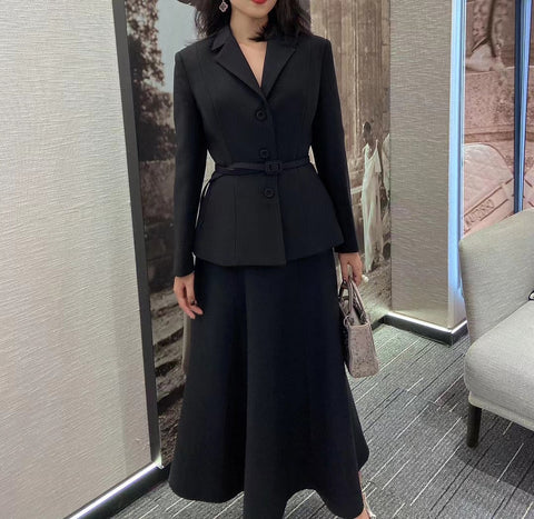 Silk Wool Blend Formal Elegant Style Midi Skirt Suit