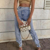 Spring 2022 Women Straight Leg Jeans Irregular Belt High Waisted Boyfriend Jeans Woman Casual Loose Harajuku Denim Pants