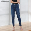 Srpedro Simple Elastic Waist Pants Big Pocket Sexy Women Casual Jeans Lift Butt Leggings Crease Stretch Slim Mom Pencil Trousers