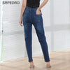 Srpedro Simple Elastic Waist Pants Big Pocket Sexy Women Casual Jeans Lift Butt Leggings Crease Stretch Slim Mom Pencil Trousers