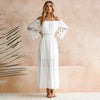 Strapless Long Sleeve Loose Sexy Off Shoulder Lace Boho Women Maxi Dress Women White Beach Dress