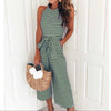 Striped printed high waist jumpsuits and rompers Women sleeveless jumpsuit with belt 2022 Summer new wide leg pants playsuits