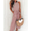 Striped printed high waist jumpsuits and rompers Women sleeveless jumpsuit with belt 2022 Summer new wide leg pants playsuits