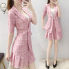 Summer Pink 2 Piece Suits Plus Size Print Half Sleeve Office Blazer + Skirt Set Casual Two Pieces Pant Sets Ladies Suit Y422