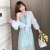 Sunscreen Long Sleeve Chiffon shirt sling 2022 summer lady floral dress two piece beach holiday dress