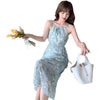 Sunscreen Long Sleeve Chiffon shirt sling 2022 summer lady floral dress two piece beach holiday dress