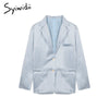 Syiwidii Blazer Women Jacket Office Lady Acetate Satin Coats Blazer Ladies Tops 2022 Clothing Sky Blue Silk Loose Spring