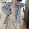 Syiwidii Blazer Women Jacket Office Lady Acetate Satin Coats Blazer Ladies Tops 2022 Clothing Sky Blue Silk Loose Spring