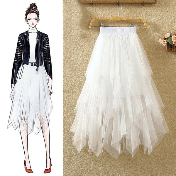 Tulle Skirts Womens Faldas Mujer Moda 2023 Elastic High Waist Mesh Tutu Maxi Pleated Long Midi Saias Jupe Women's Skirt