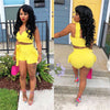 Two Piece Set 2023 Summer women crop tops High Waist Shorts 2pcs Ruffles Bow outfits Ladies Yellow Slim matching Clothes sets