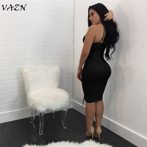 Hot Fashion Ladies Sexy Night Club Women Dress Solid Hollow Out Bandage V-Neck Strapless Mini Dress Vestido LS6103