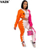 VAZN 2023 Women Gym Fitness Patchwork Print Set Gym Clothing Sport Suit Women Full Sleeve Tracksuit