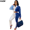 VAZN 2023 Women Gym Fitness Patchwork Print Set Gym Clothing Sport Suit Women Full Sleeve Tracksuit