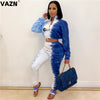 VAZN 2023 Women Gym Fitness Patchwork Print Set Gym Clothing Sport Suit Women Full Sleeve Tracksuit