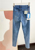 Women Jeans Pants 2022 Autumn Mid-high Waist Multi-button Stretch Slim-fit Blue Jeans