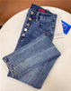 Women Jeans Pants 2022 Autumn Mid-high Waist Multi-button Stretch Slim-fit Blue Jeans