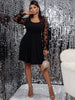 Women Plus Size Long Sleeve Lace Midi Dress 2023 Autumn Clothing Black Elegant Frocks Big Size Evening Party Night Wear Dresses