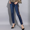 Women Skinny High Waisted Black Jeans with Stripes Sexy Leopard Print  Striped Jeans Elastic Women Pencil Pants Denim Trousers