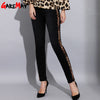 Women Skinny High Waisted Black Jeans with Stripes Sexy Leopard Print  Striped Jeans Elastic Women Pencil Pants Denim Trousers