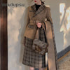 Women Skirt Suits Office Lady Two Piece Sets Formal Business Clothes Autumn Winter Retro Plaid Blazer Jacket Midi Pencil Skirts