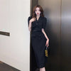 Women's 2 Two Piece Bow Tie Cropped Jacket Coat Midi Skirt Suit Womens Summer Autumn Blazer Set Outfits Knee Length Skirt Suite