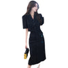 Women's 2 Two Piece Bow Tie Cropped Jacket Coat Midi Skirt Suit Womens Summer Autumn Blazer Set Outfits Knee Length Skirt Suite