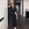 Women's 2 Two Piece Bow Tie Cropped Jacket Coat Midi Skirt Suit Womens Summer Autumn Blazer Set Outfits Knee Length Skirt Suite