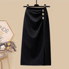 Women's Autumn Long Sleeve Casual Blazer Coat Midi Skirt Two Piece Korean Chic Elegant Black Professional Suit Set