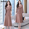 Women's Autumn Winter Suit Jacket Dress Set 2023 Korean Elegant Temperament Blazers Suspender Midi Skirt Two-piece