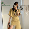 Women's Korean Style 2022 Original Design Suit Brown Summer Suit Irregular Skirt Two-piece Suit  Short Jacket