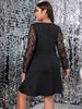 Women's Plus Size 4XL Lace Long Sleeve Midi Dress 2023 Fall Black Hollow Out Elegant Cocktail Evening Party Clothing