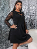 Women's Plus Size 4XL Lace Long Sleeve Midi Dress 2023 Fall Black Hollow Out Elegant Cocktail Evening Party Clothing