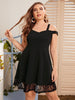 Women's Plus Size Midi Dress 2023 V Neck Off Shoulder Lace Loose Black Summer Elegant  A Line Party Dresses Large Clothing