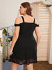 Women's Plus Size Midi Dress 2023 V Neck Off Shoulder Lace Loose Black Summer Elegant  A Line Party Dresses Large Clothing